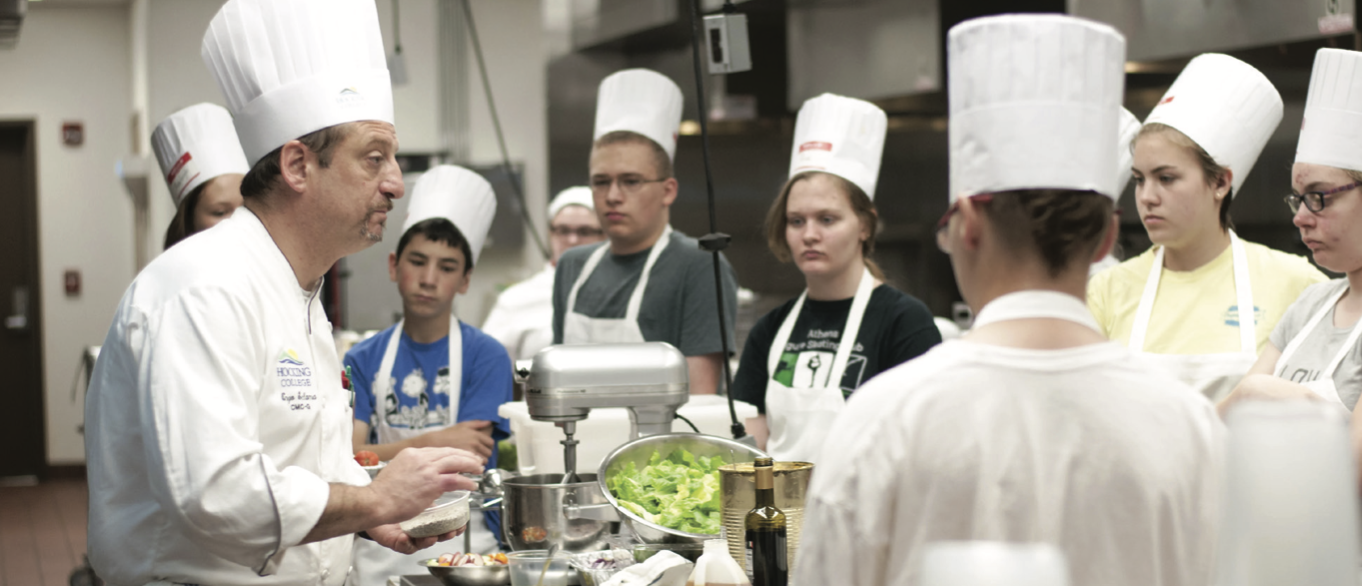 Culinary training at Hocking College. Group of chefs with instructor